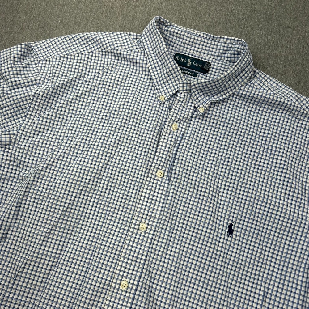 Ralph Lauren Classic Fit Long Sleeve Button Down Shirt Mens 18.5 36/37 Tall Blue